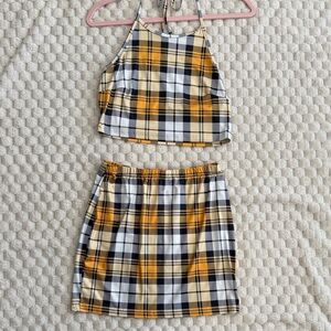 SHEIN Clueless Plaid Yellow and Black Two-Piece Skirt Set (S)